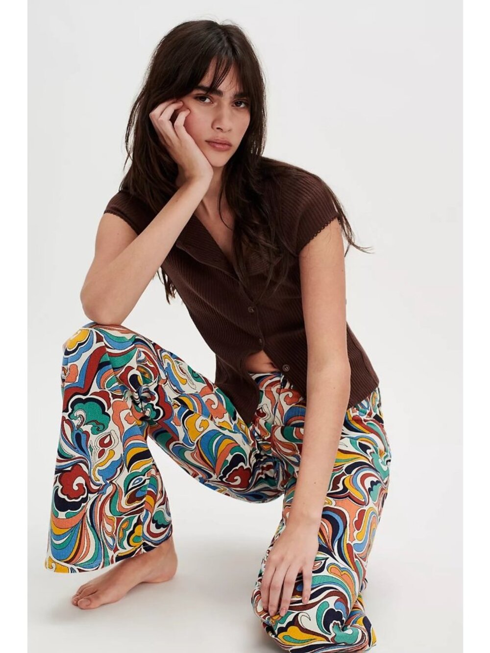 NWT Wrangler High-Rise Printed Flare Jeans in Latigo retro print 24 - Picture 3 of 8